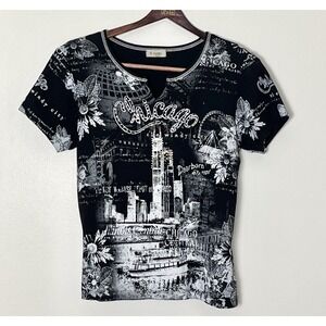 Cactus Chicago Graphic T-Shirt Women's Medium Souvenir Bling Wine Mom Vacation